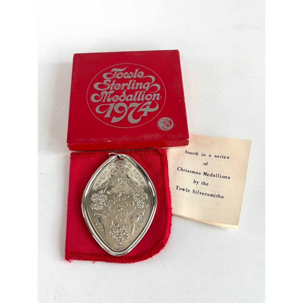 Towle 1974 Sterling Silver Christmas Medallion 4 Calling Birds Pendant Box